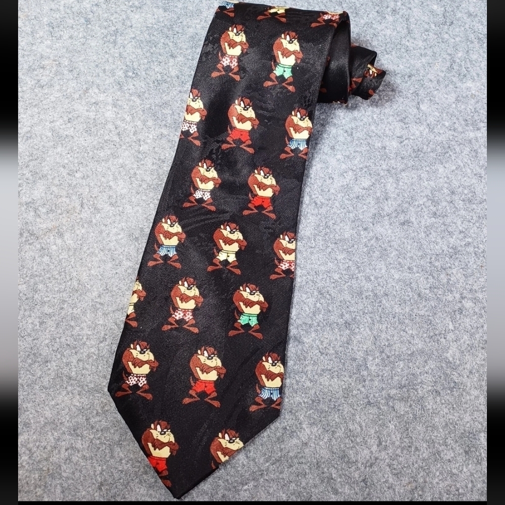 Vtg 90s Looney Tunes AOP Taz Boxer Black Tie 1997 Warner Bros Tasmanian Devil